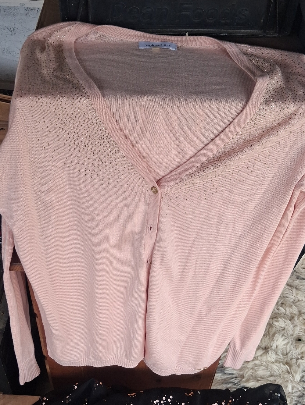 Calvin Klein Soft Pink V-Neck Cardigan with Stud Accents